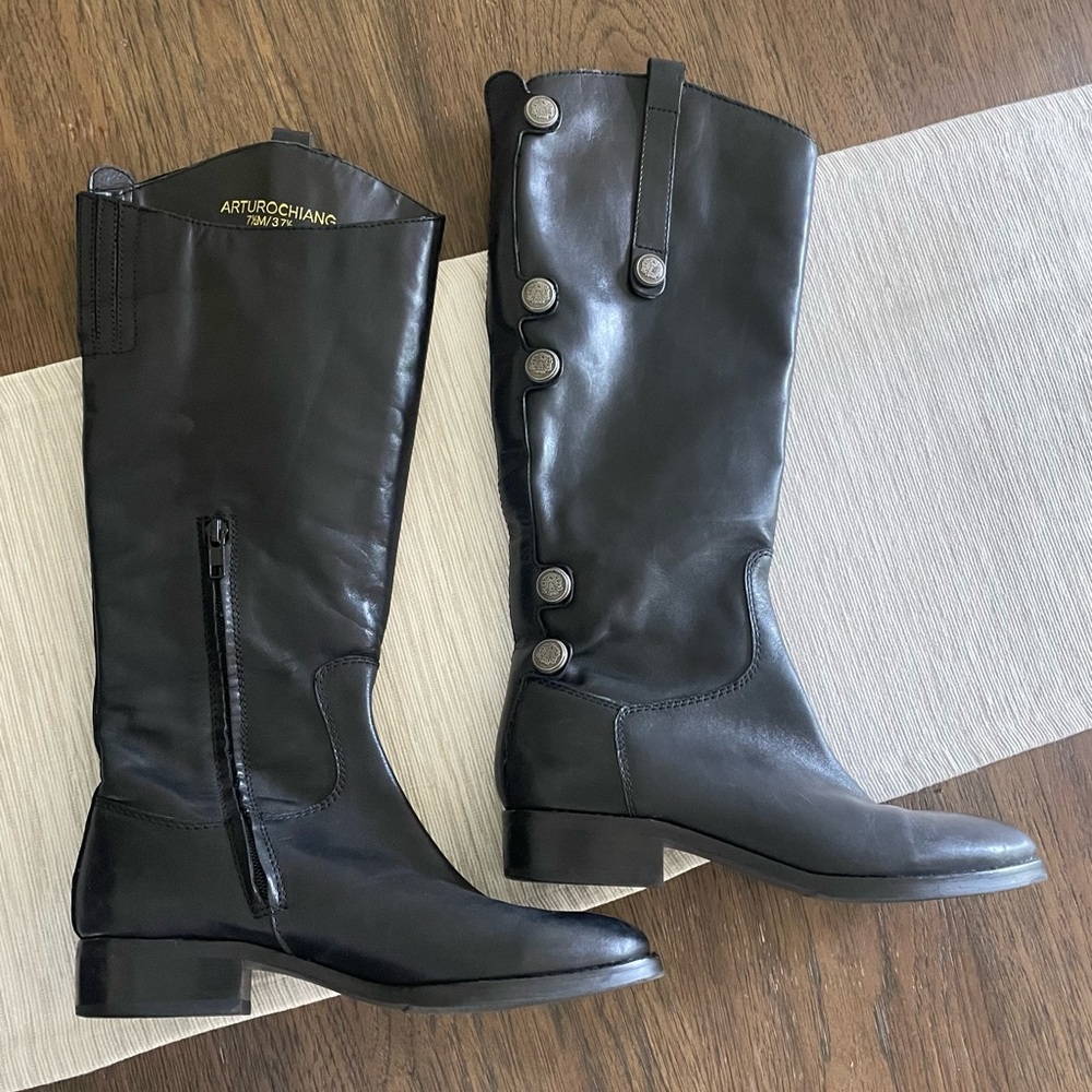 Arturo Chiang Riding Boots ~ Black Leather